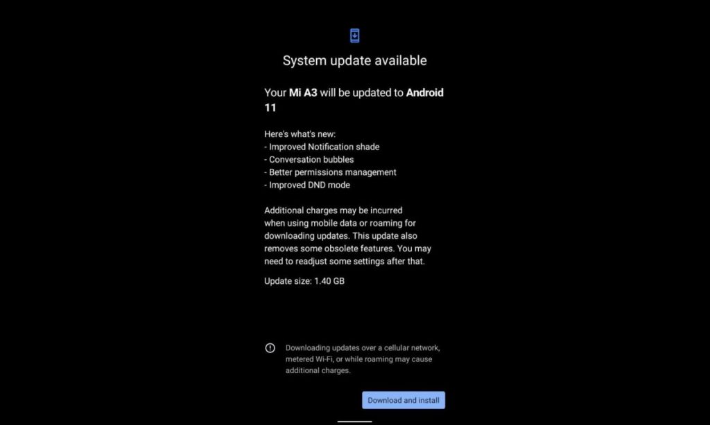 Xiaomi Mi A3 Android 11 update
